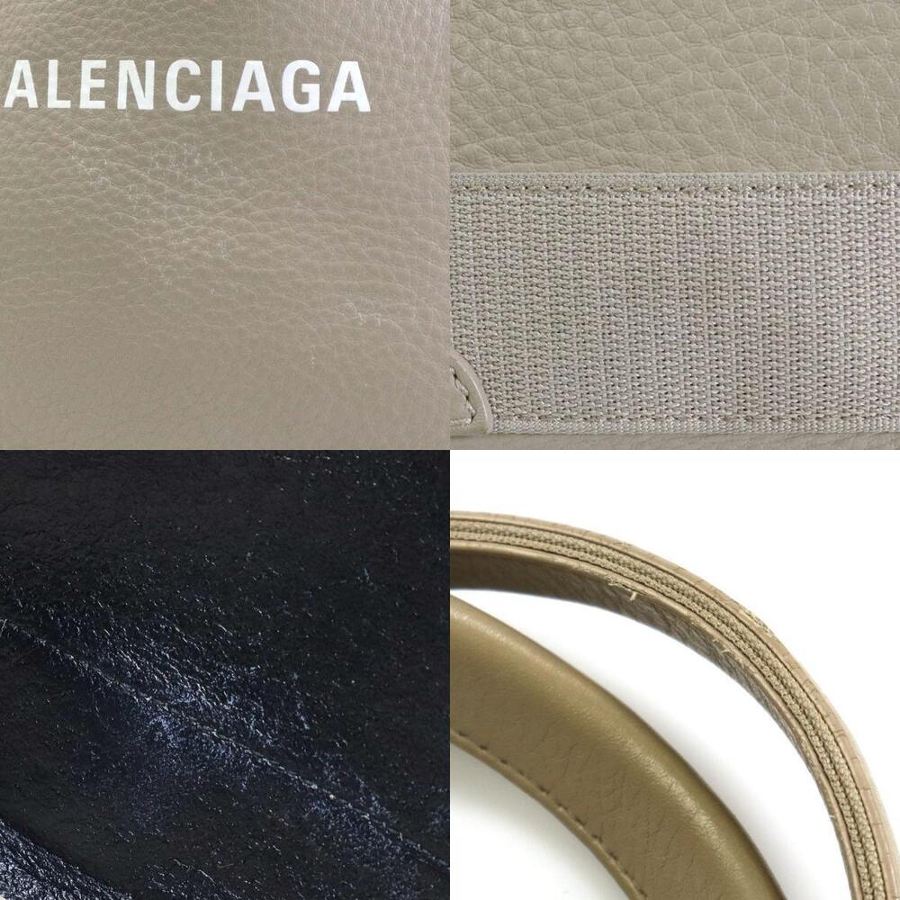 Balenciaga Navy Blue Cabas Shoulder Tote Bag Greige Gray Leather Canvas - Picture 4 of 4